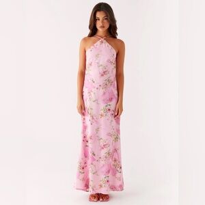 Peppermayo Floral Pink Halter Maxi Dress Wedding Guest/Formal Gown/Spring/Summer